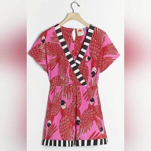 Farm Rio Salma Parrot Romper, Pink, Romper, Size Medium, Anthropologie